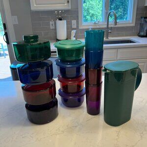Never Used Tupperware 13 piece Bundle Set in Jewel Tones
